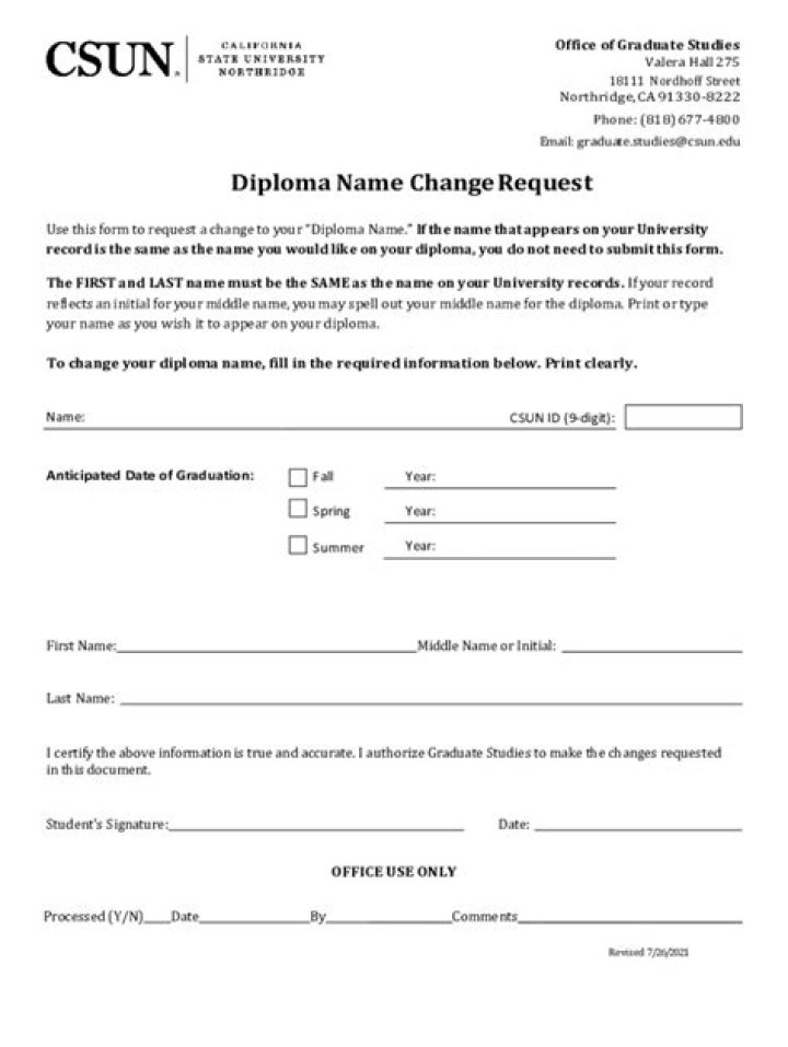 Diploma Name Change Request
