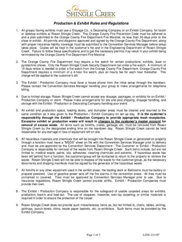 Exhibit Rules and Regulations