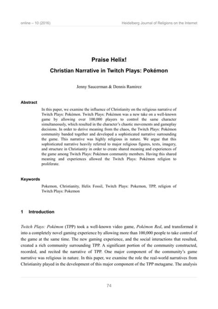 Praise Helix! - Christian Narrative in Twitch Plays: Pokémon