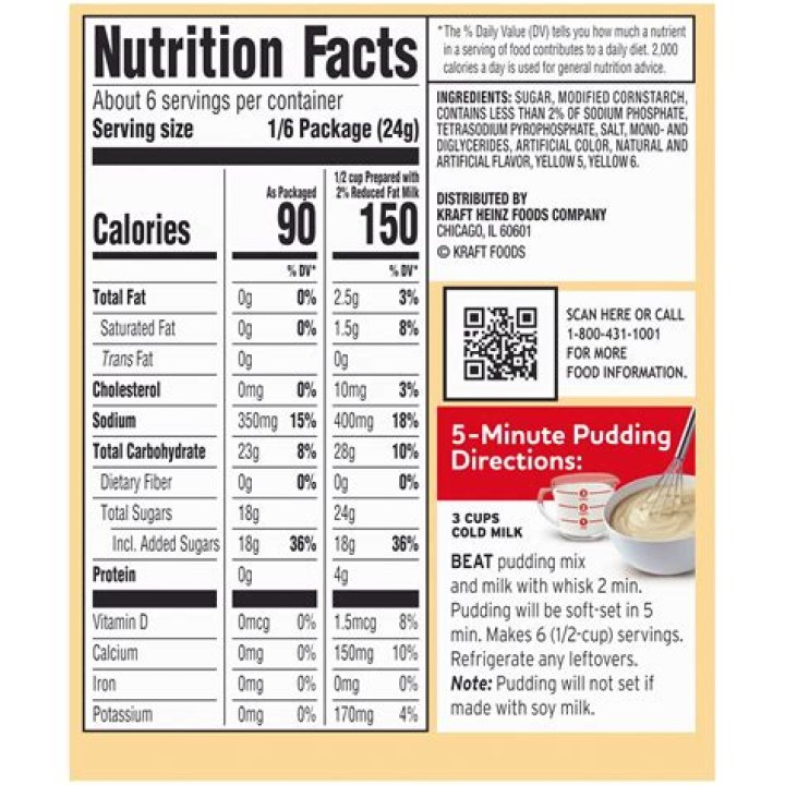 Sugar Free Jello Pudding Nutrition Facts and Ingredients